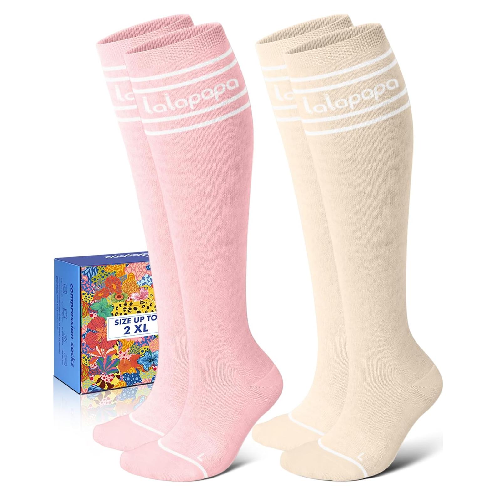 Calcetines de Compresión de Algodón Lalapapa 15-20 mmHg Rosa