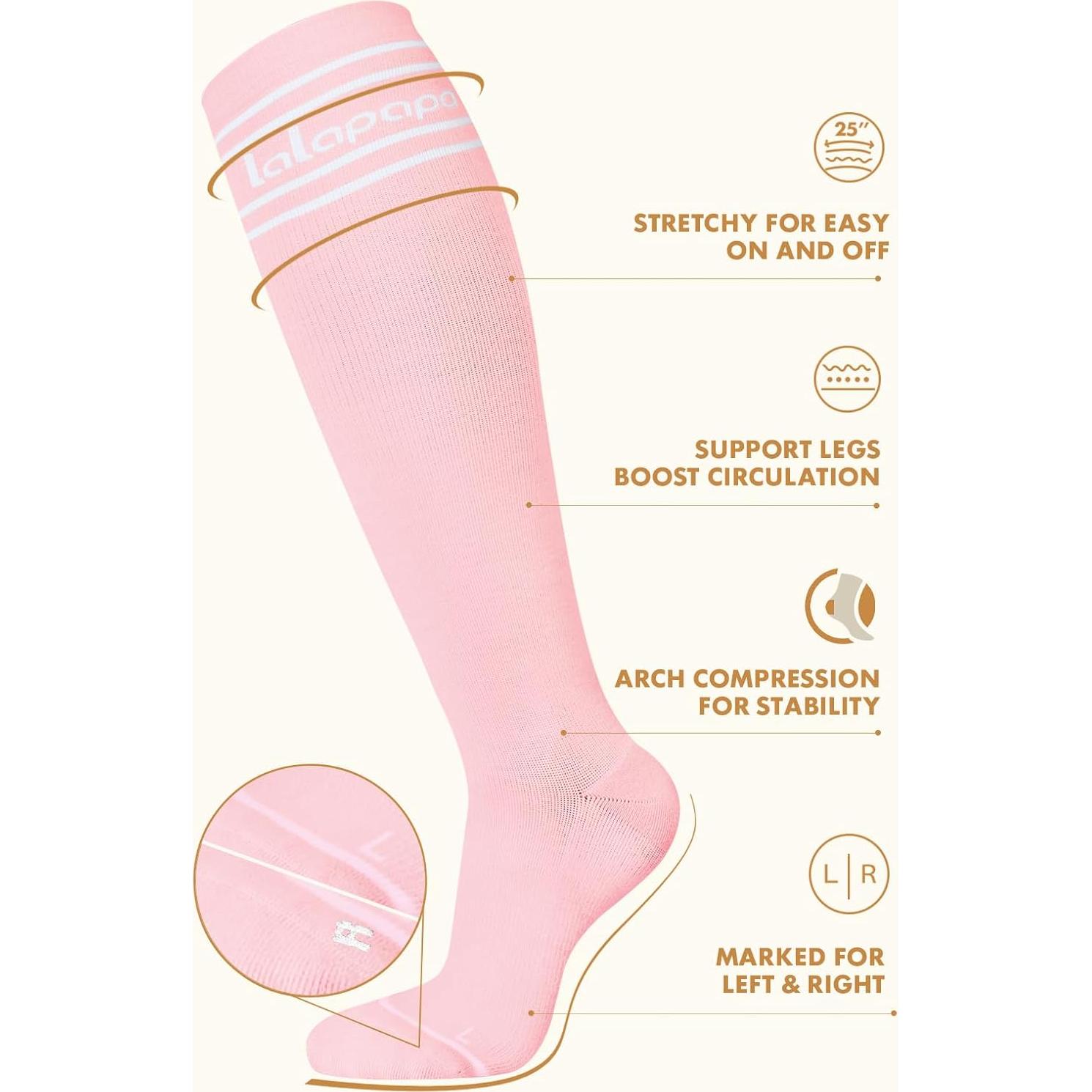 Calcetines de Compresión de Algodón Lalapapa 15-20 mmHg Rosa