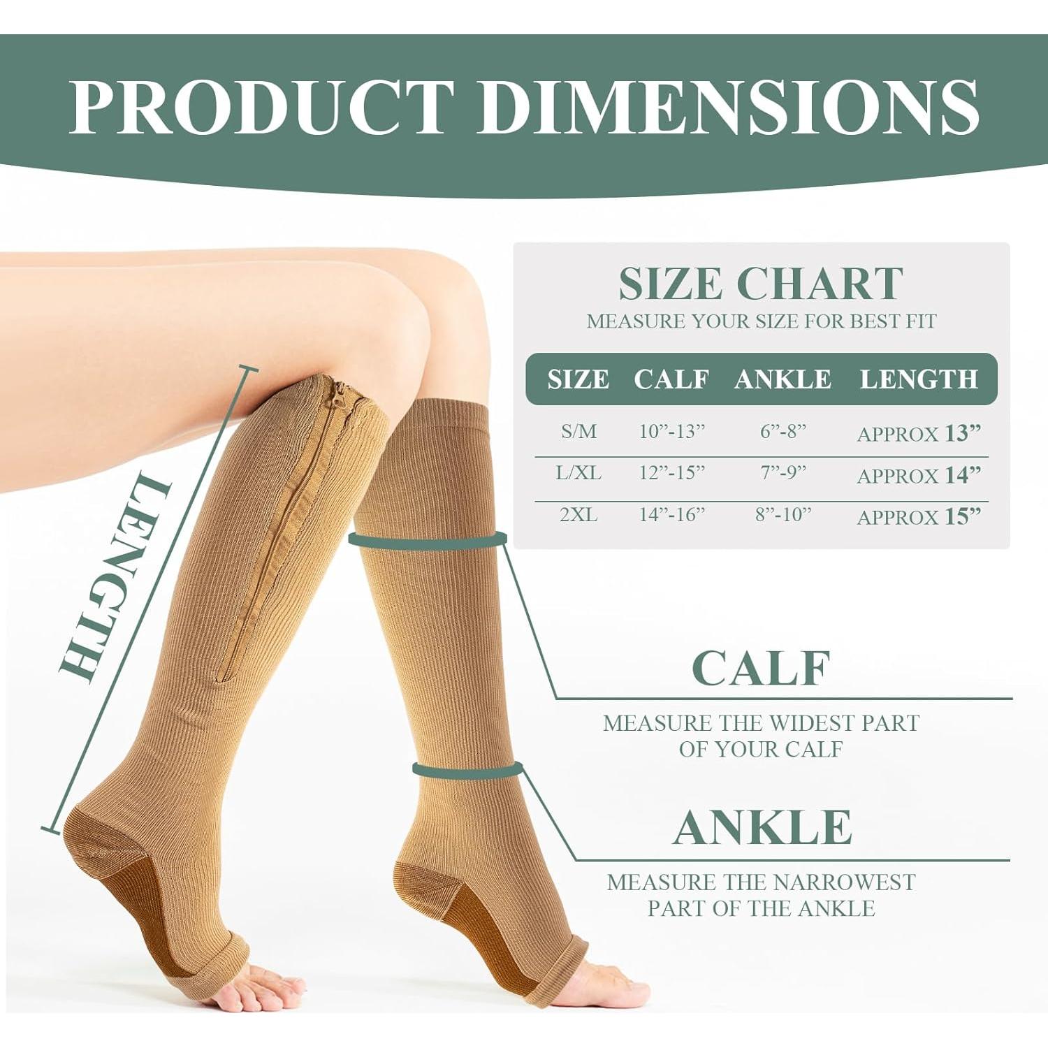 3 Pares Calcetines de Compresión con Cremallera SHFGYG 15-20mmHg