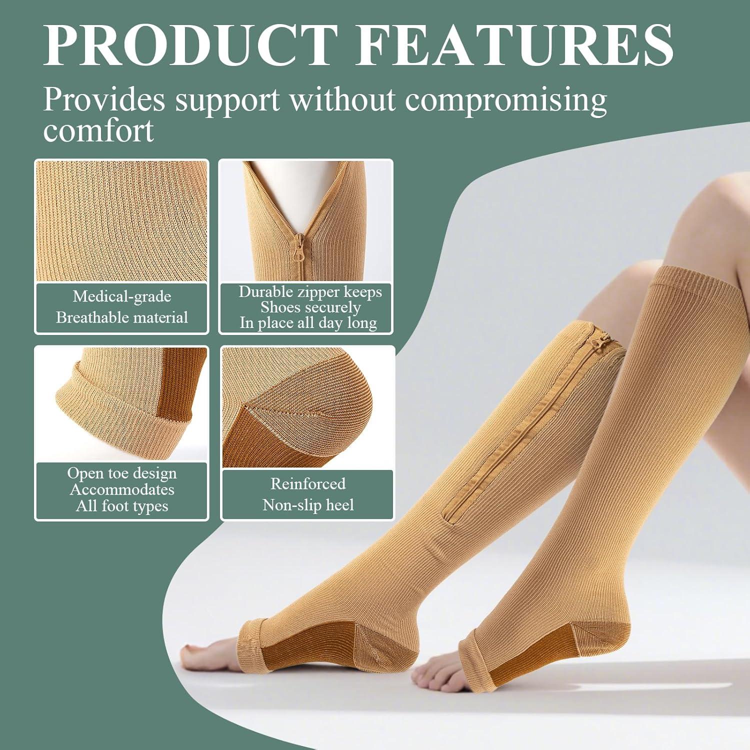 3 Pares Calcetines de Compresión con Cremallera SHFGYG 15-20mmHg