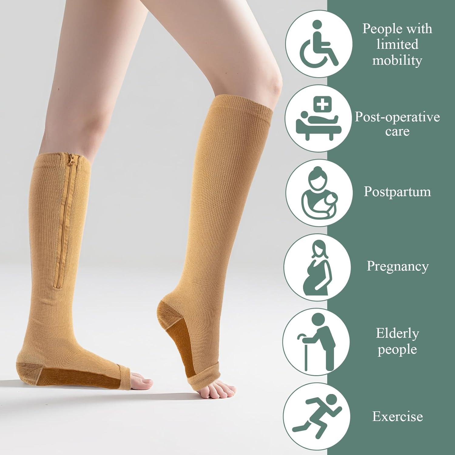 3 Pares Calcetines de Compresión con Cremallera SHFGYG 15-20mmHg