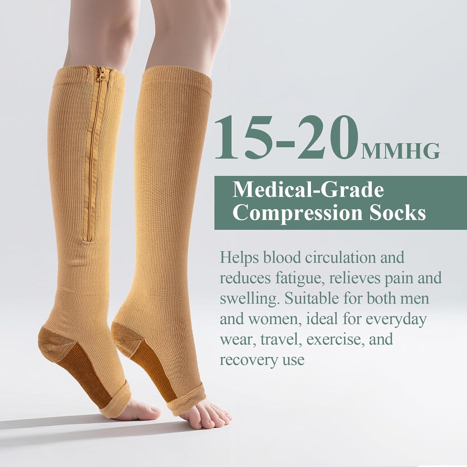 3 Pares Calcetines de Compresión con Cremallera SHFGYG 15-20mmHg