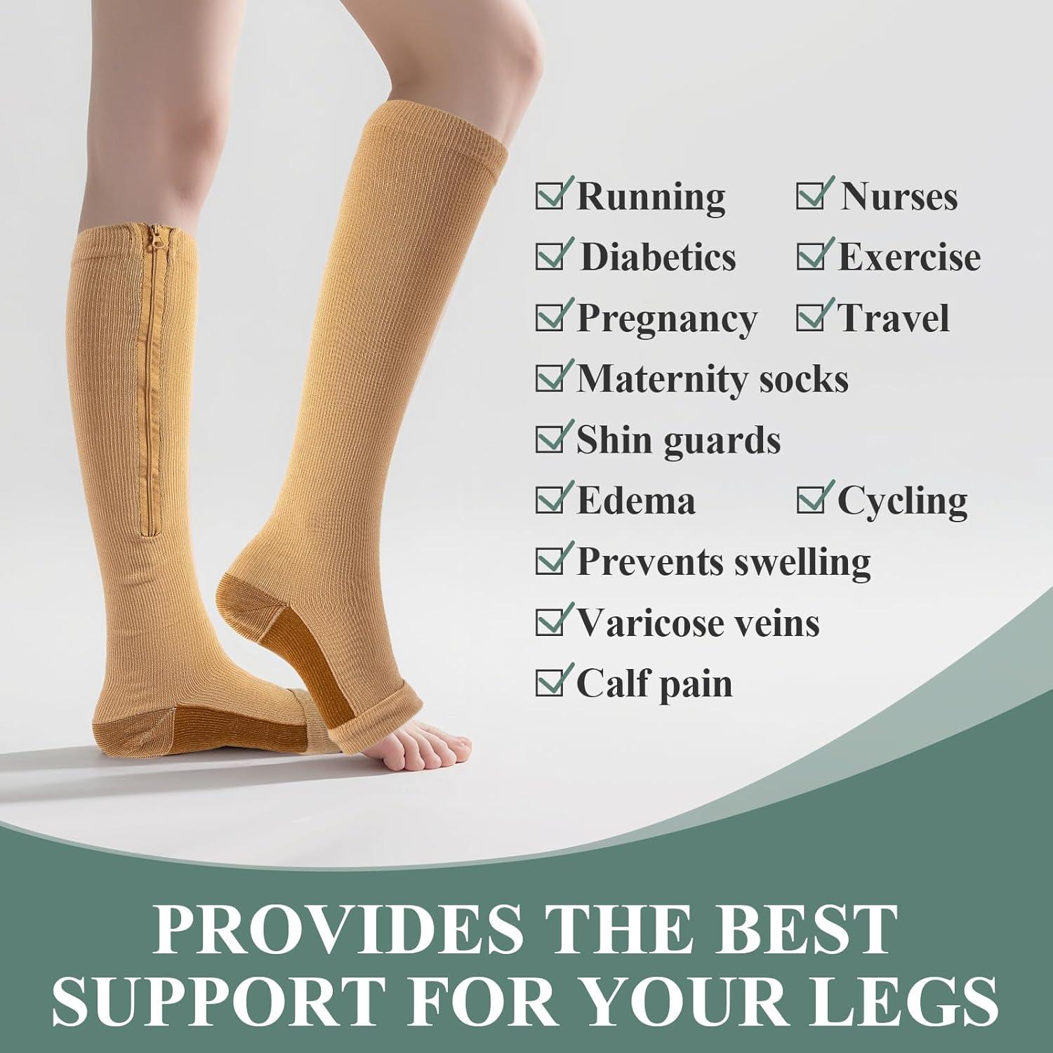 3 Pares Calcetines de Compresión con Cremallera SHFGYG 15-20mmHg