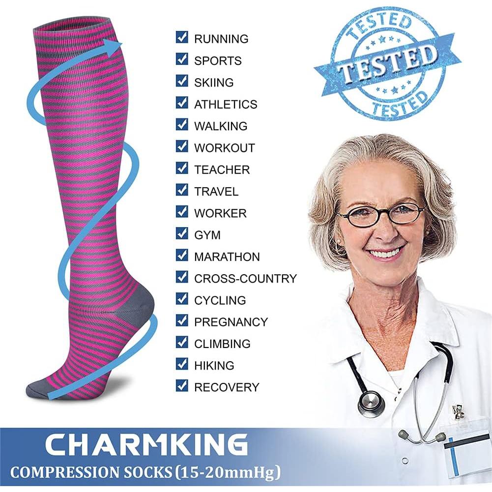 Calcetines de Compresión CHARMKING 6 Pares Unisex Soporte