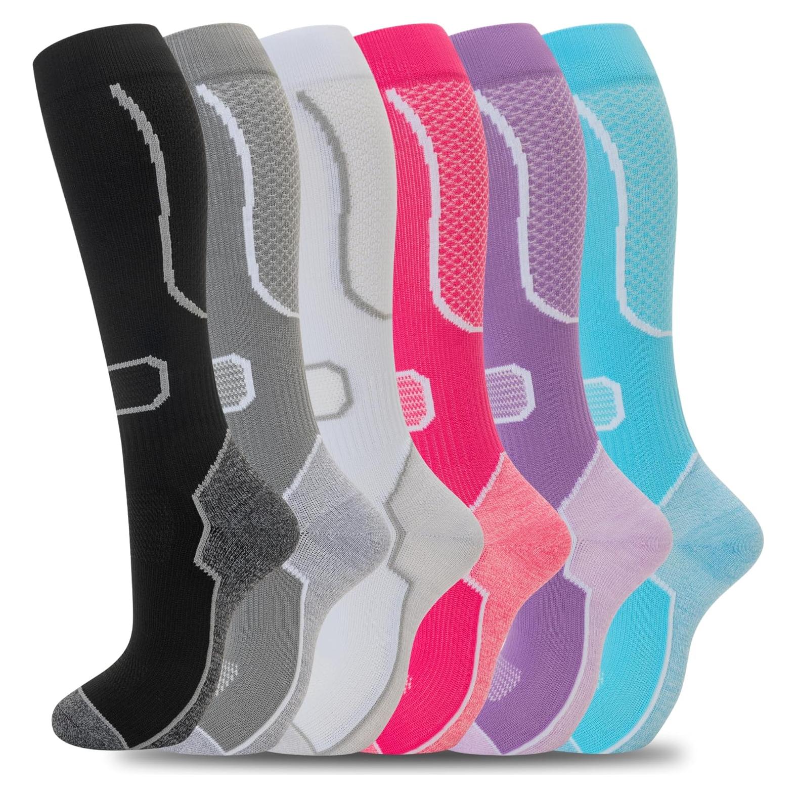 Calcetines de Compresión Fenglaoda 6 Pares Unisex hasta la Rodilla