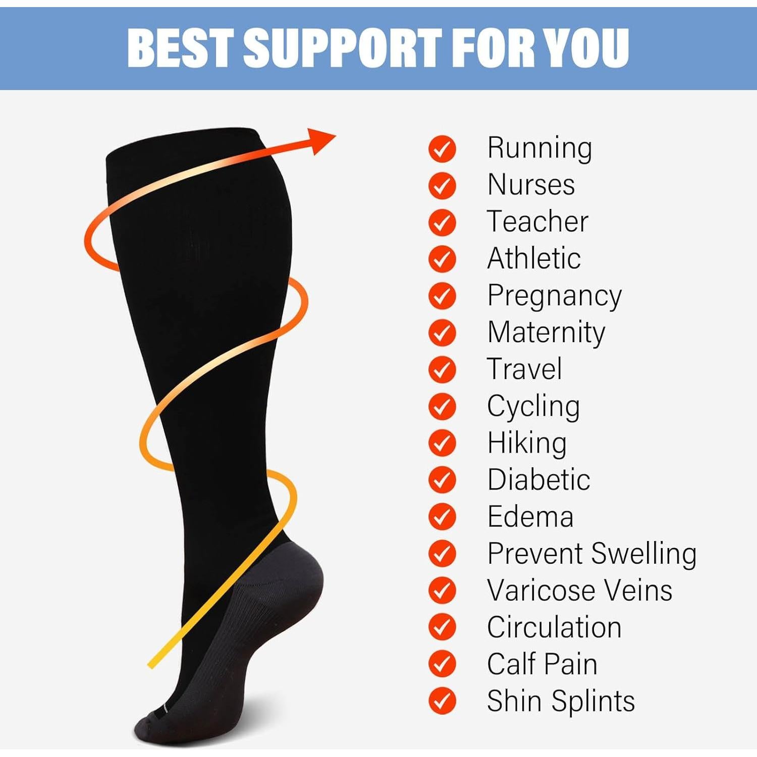 Calcetines de Compresión Talla Grande CaiDieNu para Pantorrillas Anchas