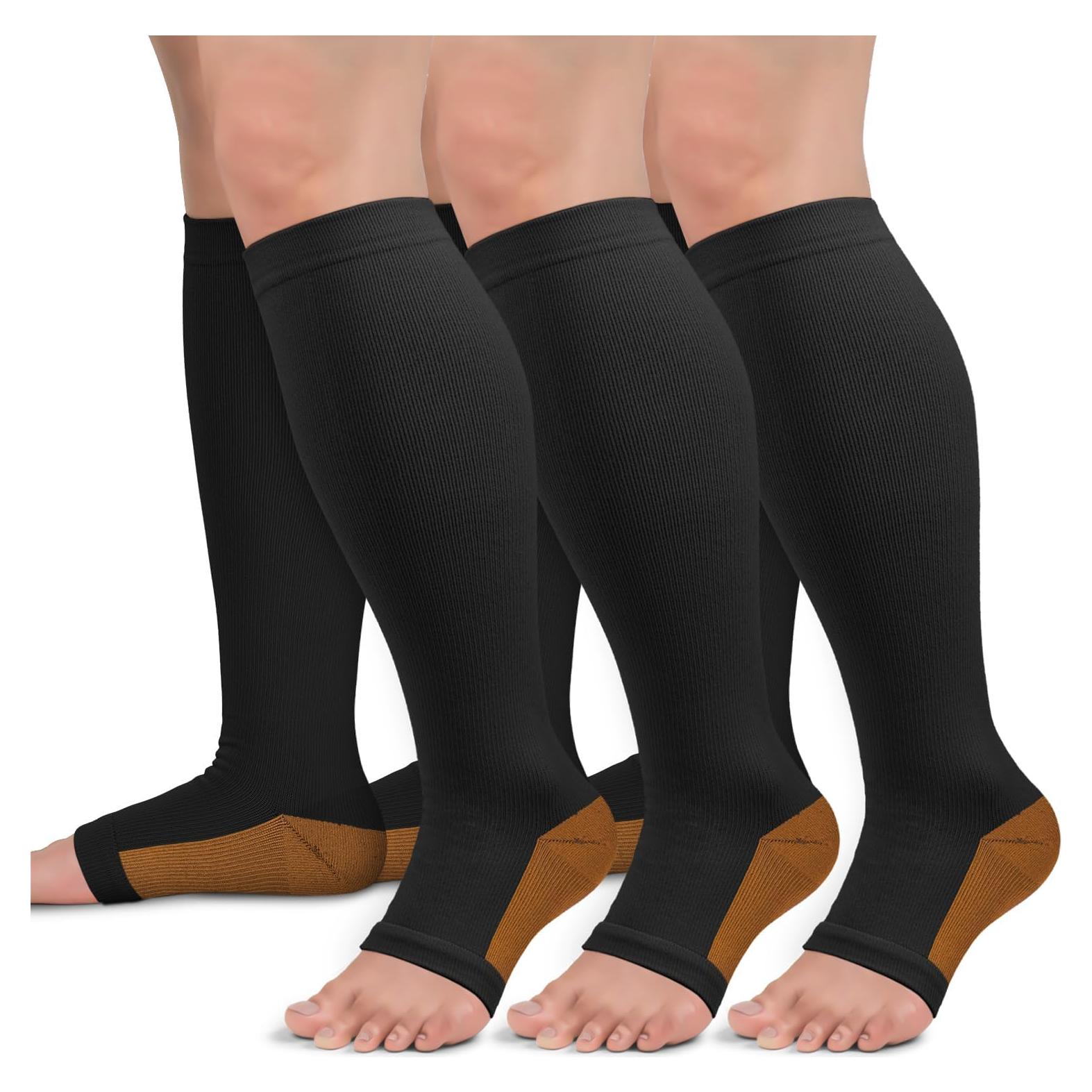 Calcetines de Compresión de Cobre Sooverki Talla Grande Negro 15-20mmHg