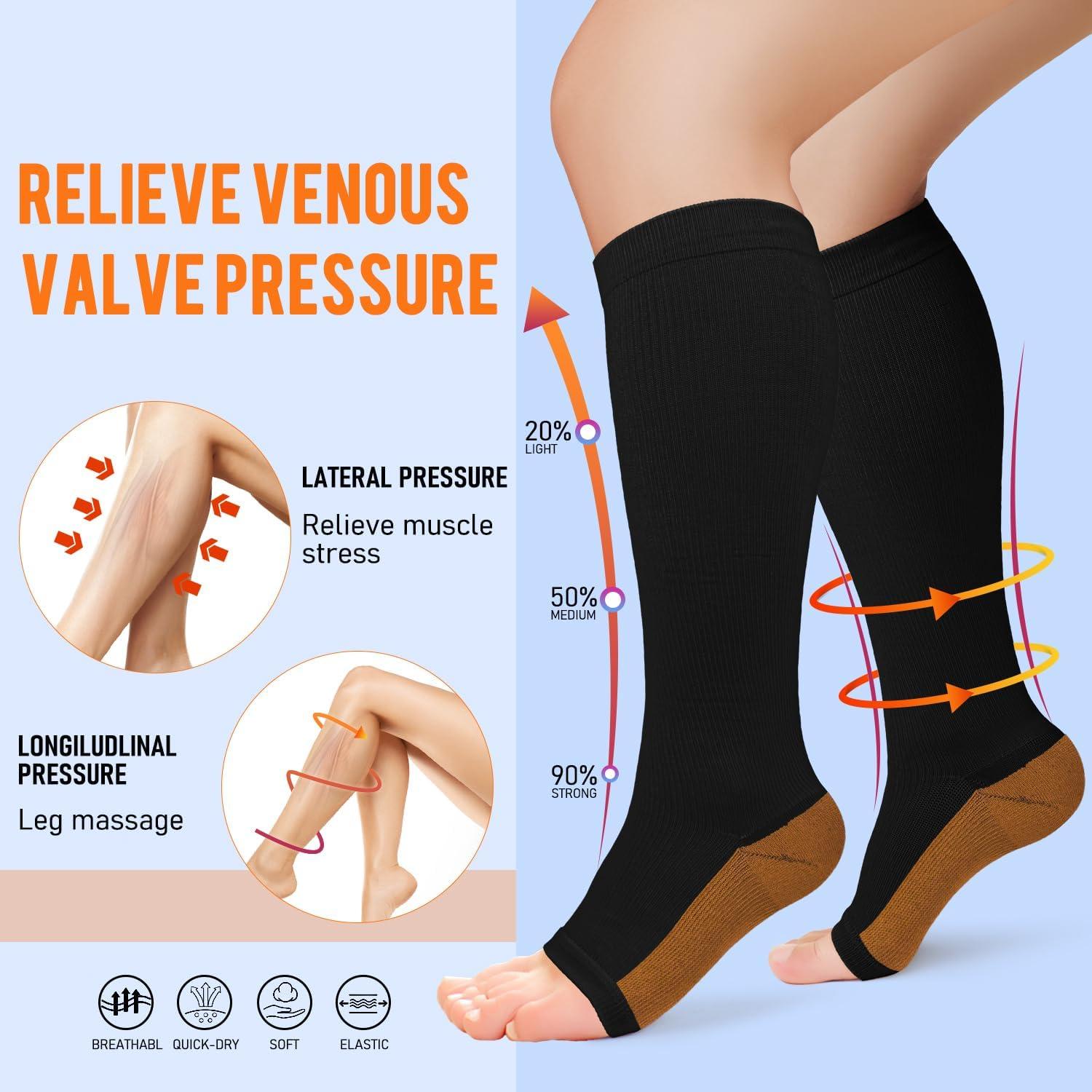 Calcetines de Compresión de Cobre Sooverki Talla Grande Negro 15-20mmHg