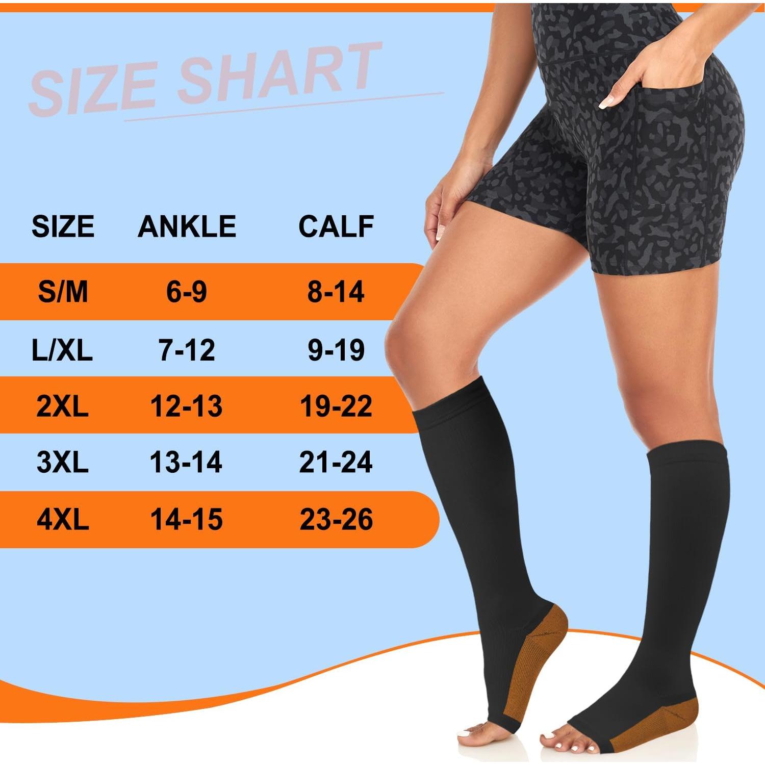 Calcetines de Compresión de Cobre Sooverki Talla Grande Negro 15-20mmHg