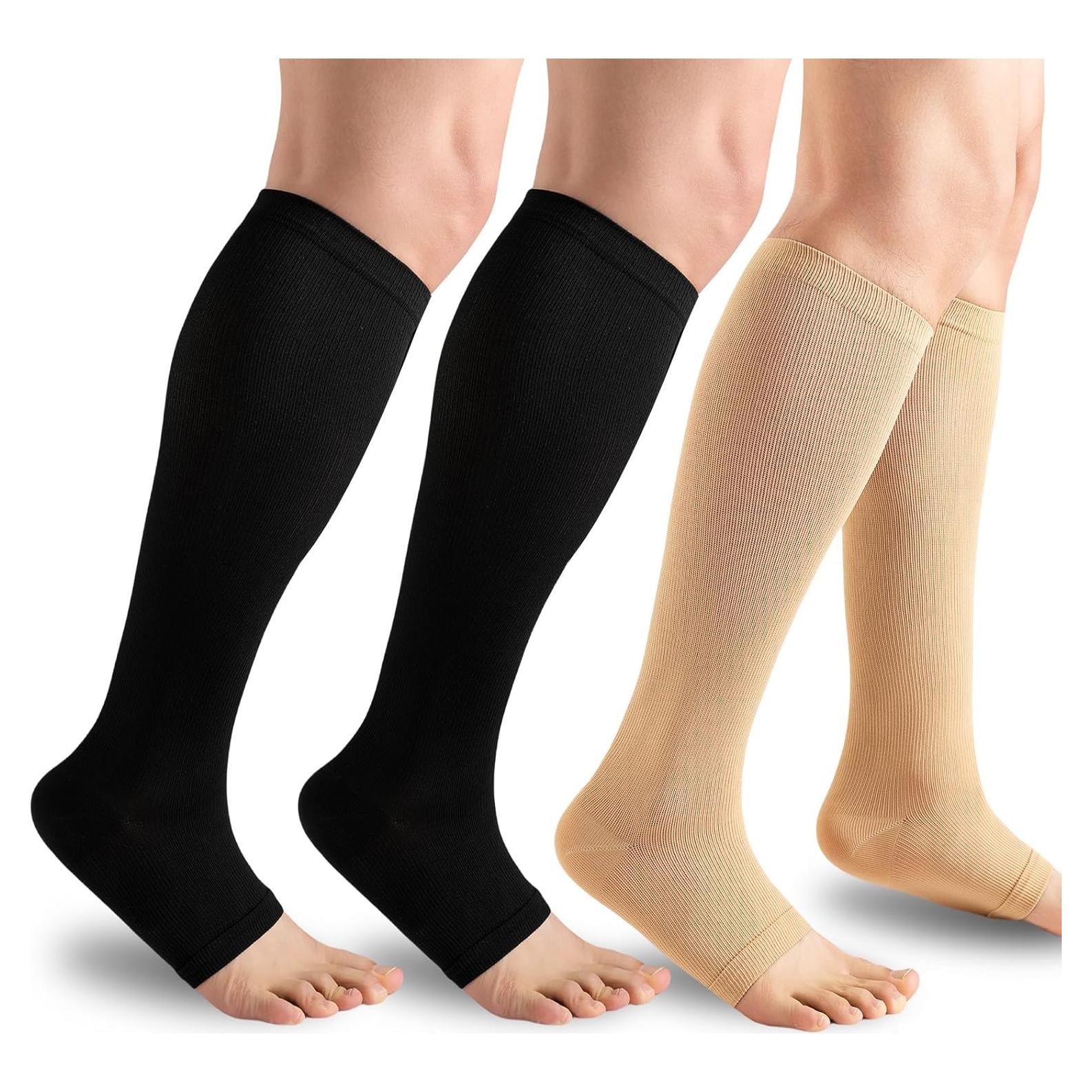 3 Pares de Calcetines de Compresión Punta Abierta 15-20 mmHg