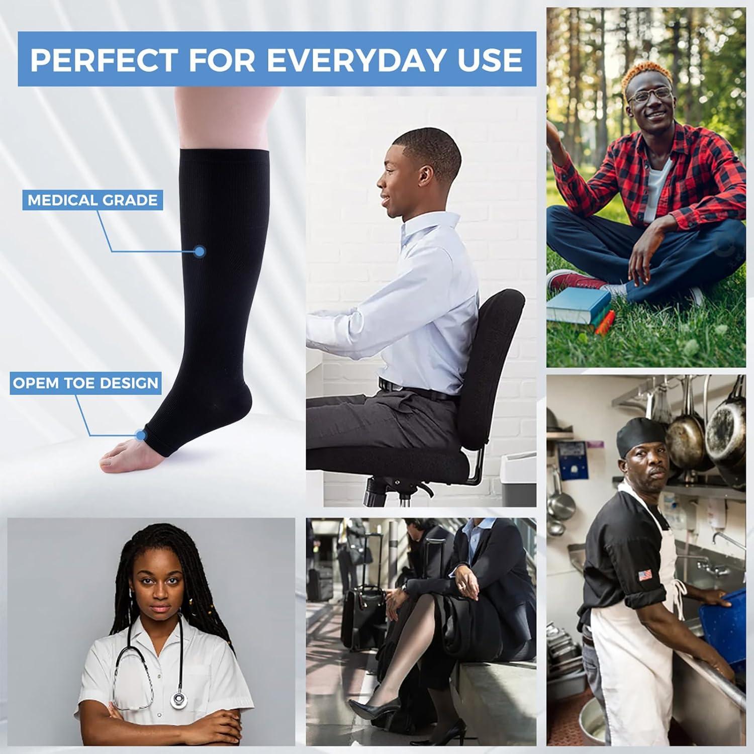3 Pares de Calcetines de Compresión Punta Abierta 15-20 mmHg
