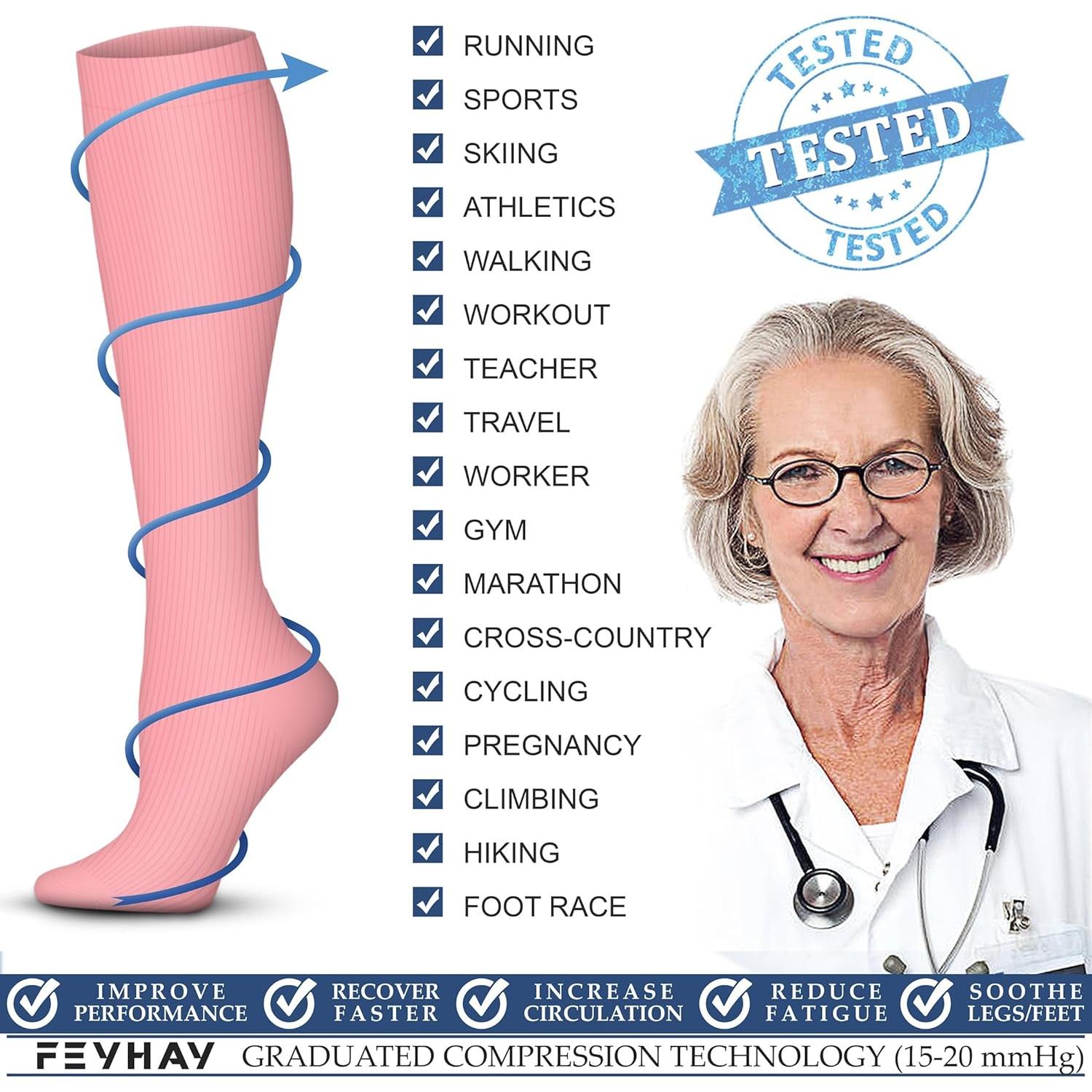 Calcetines de Compresión de Cobre FEYHAY - 3 Pares 15-20 mmHg