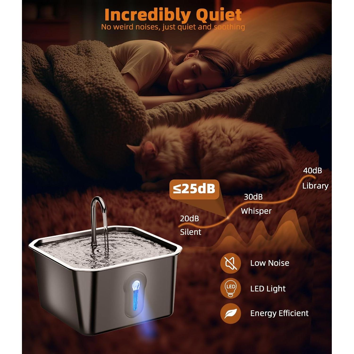 Fuente de Agua para Gatos UPAWPIA Acero Inoxidable 4L Silenciosa