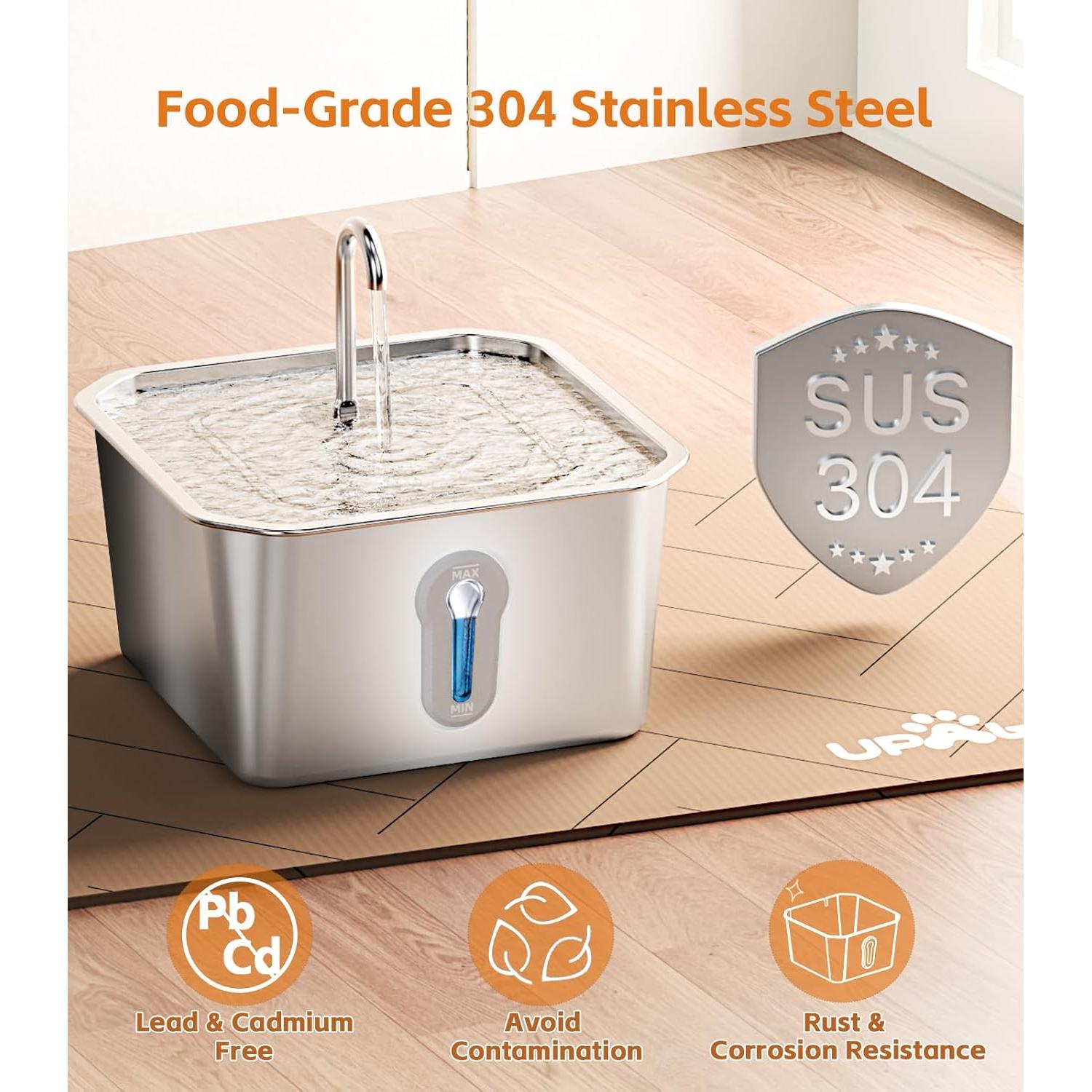 Fuente de Agua para Gatos UPAWPIA Acero Inoxidable 4L Silenciosa