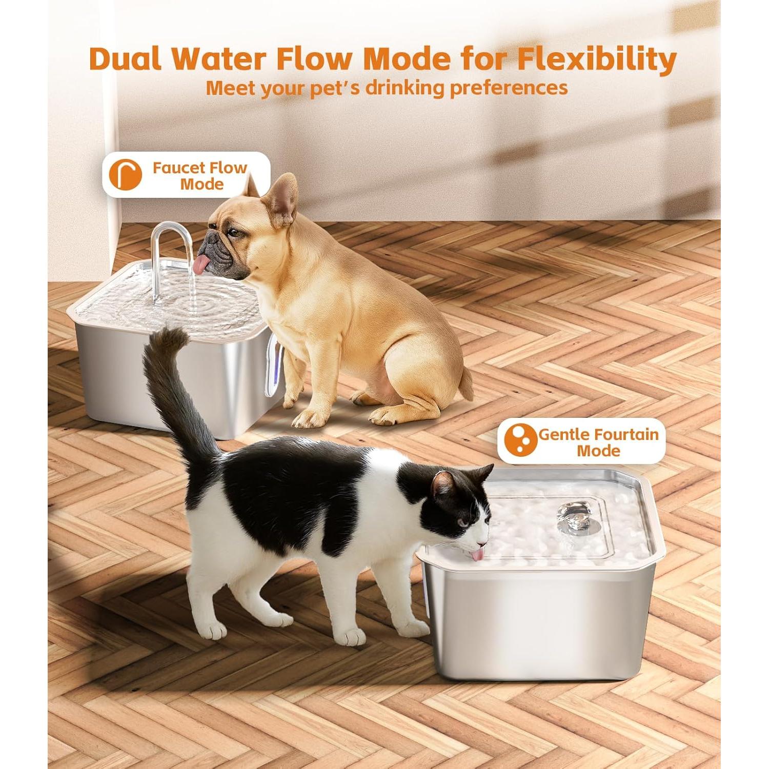 Fuente de Agua para Gatos UPAWPIA Acero Inoxidable 4L Silenciosa
