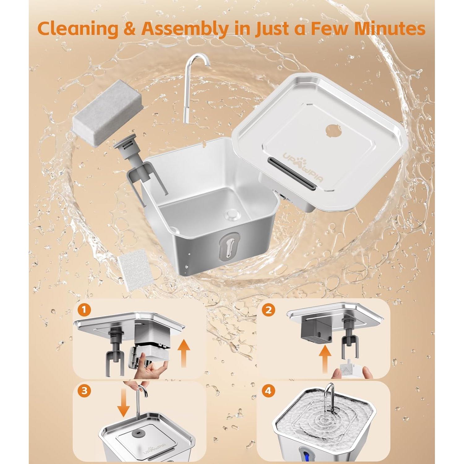 Fuente de Agua para Gatos UPAWPIA Acero Inoxidable 4L Silenciosa