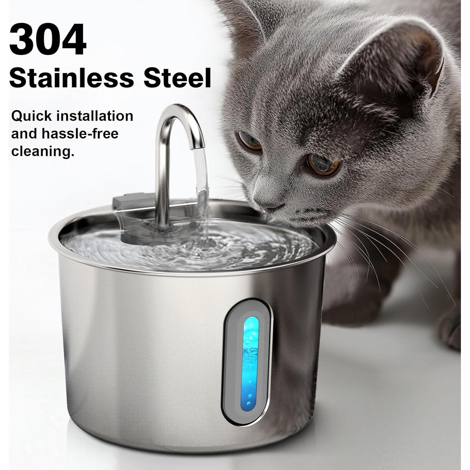 Fuente de Agua para Gatos HAJXM 2.2L Acero Inoxidable Silenciosa