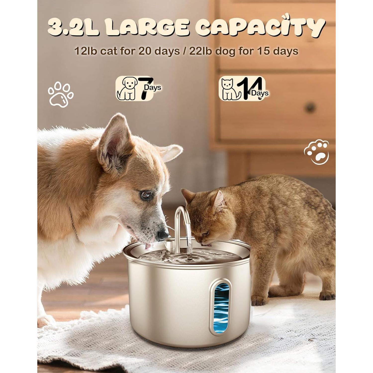 Fuente de Agua para Gatos Nasebila 3.2L Acero Inoxidable