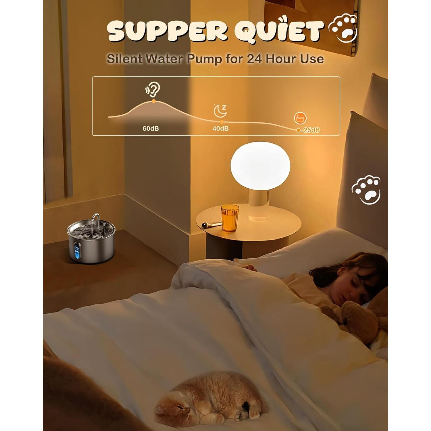 Fuente de Agua para Gatos Nasebila 3.2L Acero Inoxidable