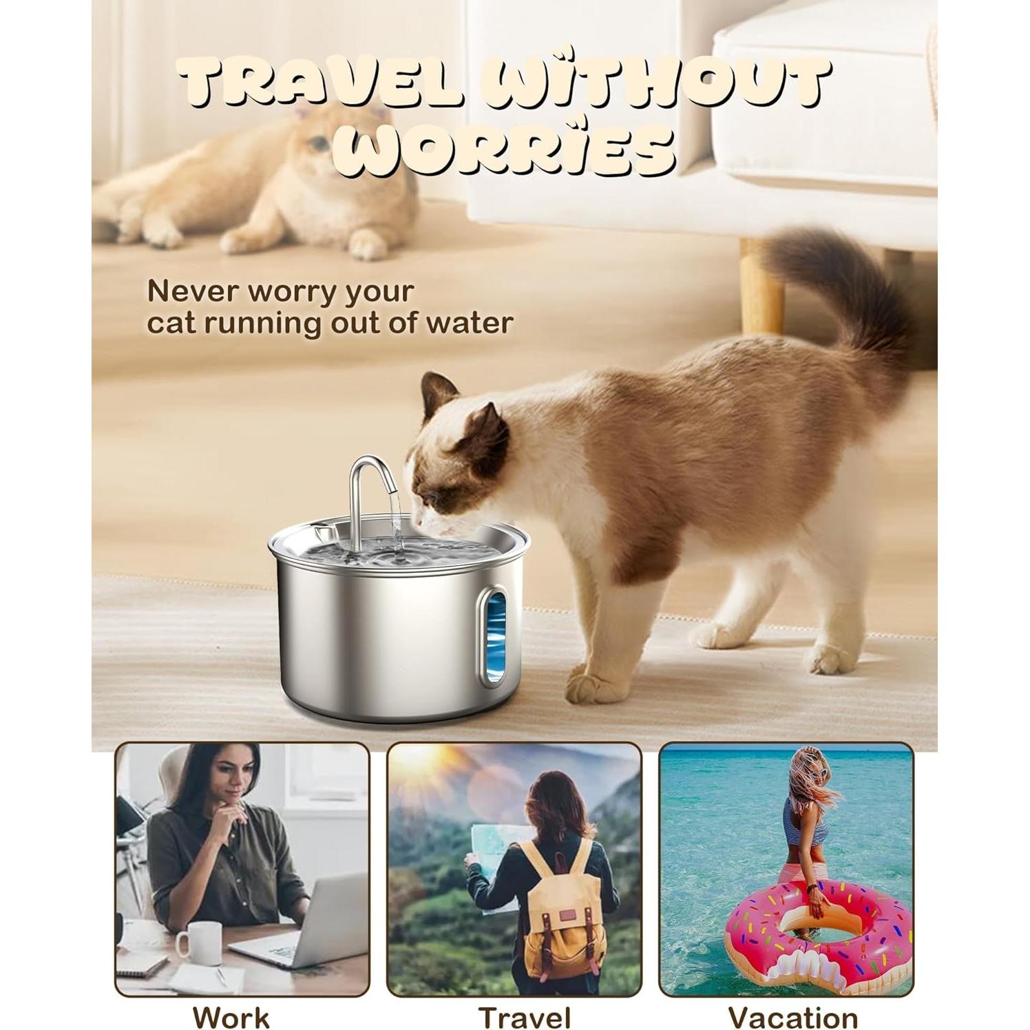 Fuente de Agua para Gatos Nasebila 3.2L Acero Inoxidable