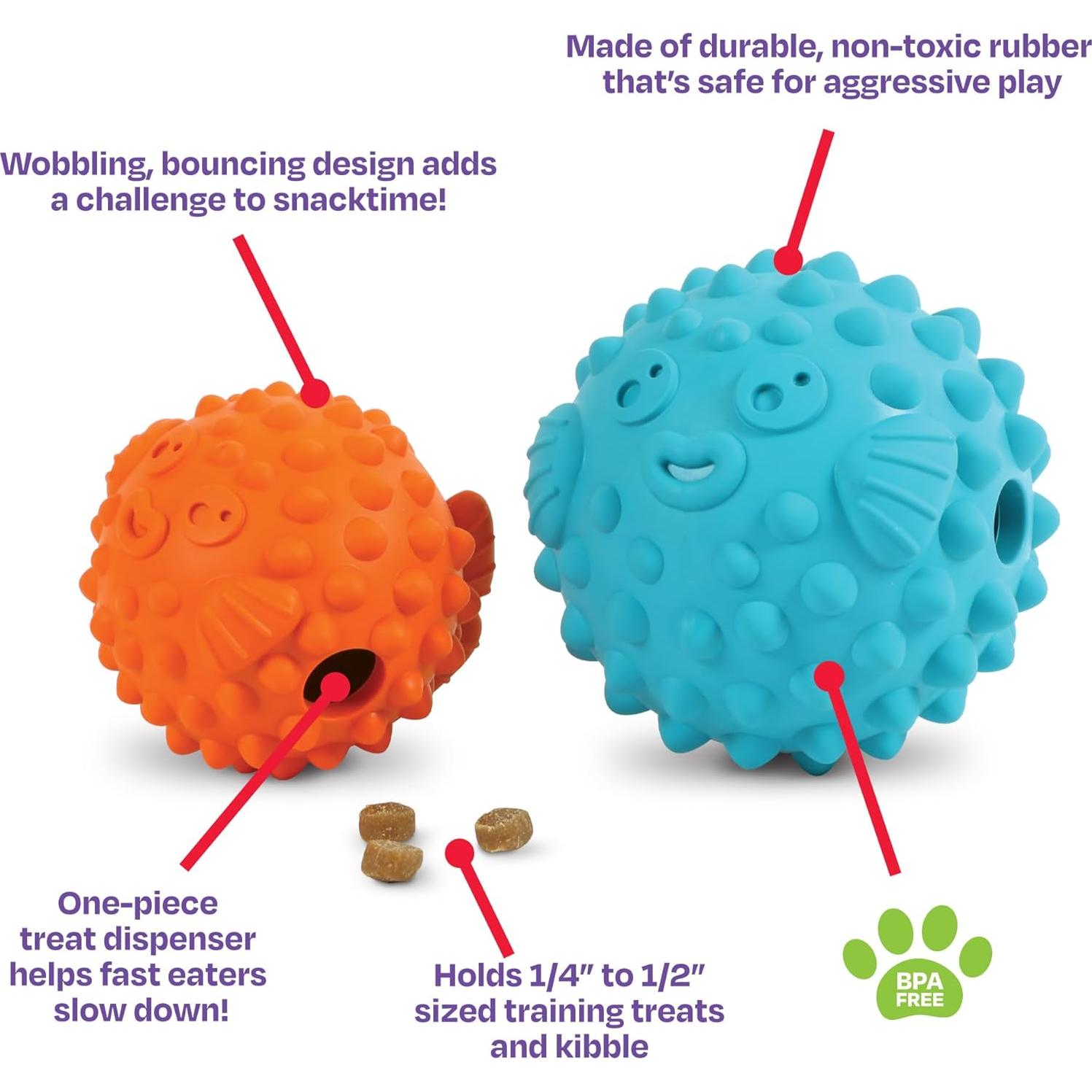 Dispensador de Golosinas Brightkins Pufferfish Grande - Juguete Interactivo para Perros