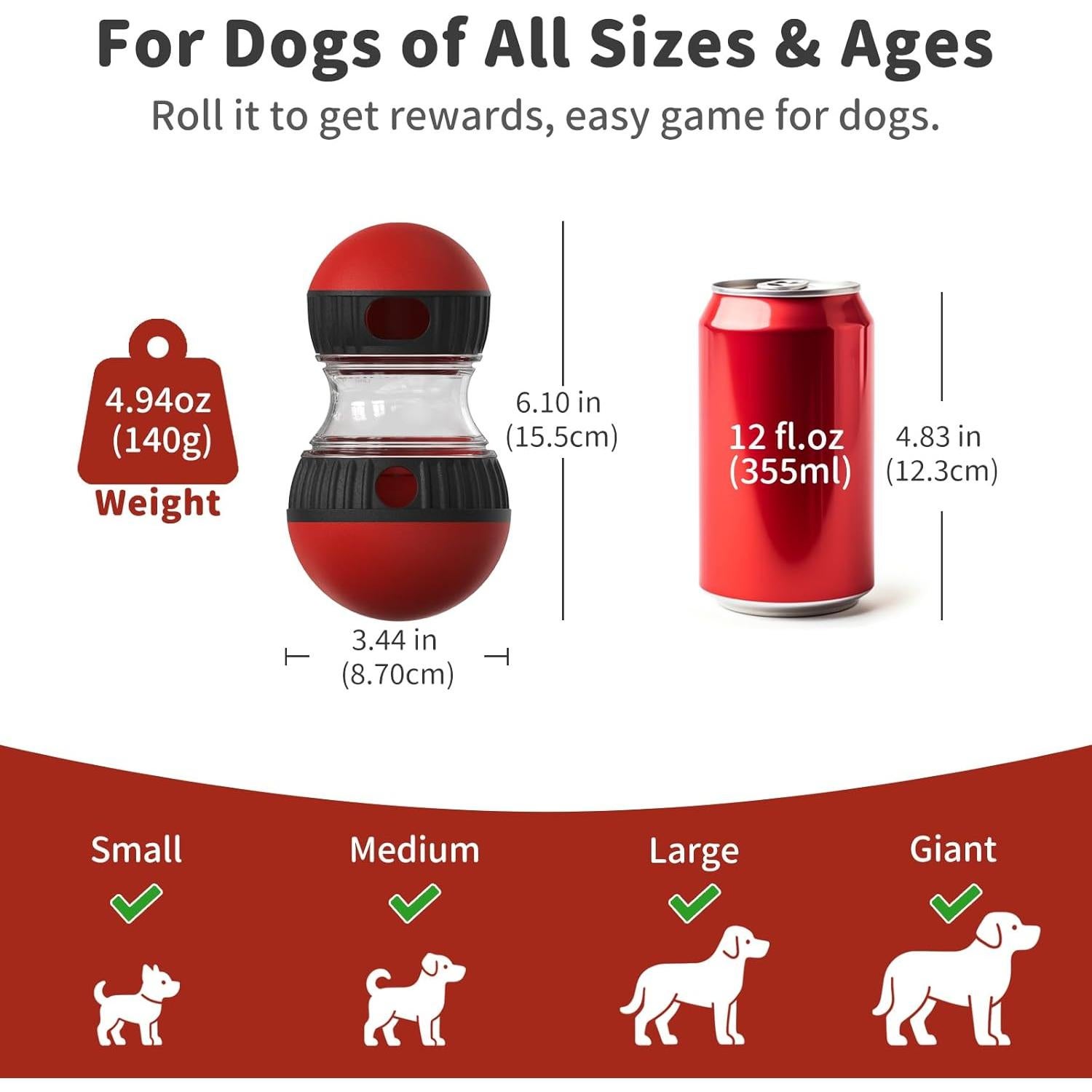 Juguete de rompecabezas para perros JoyBruko rojo, dispensador de golosinas