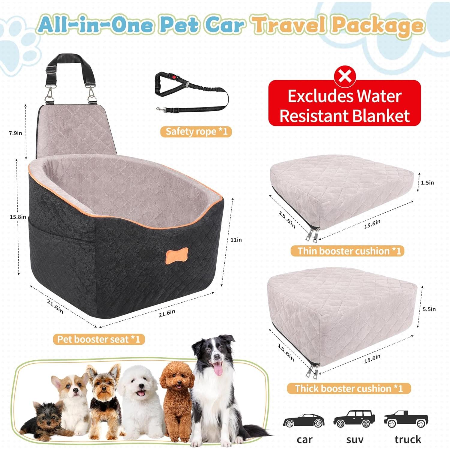 Asiento Elevador para Perros COCASES Ajustable 42.93x18.99cm