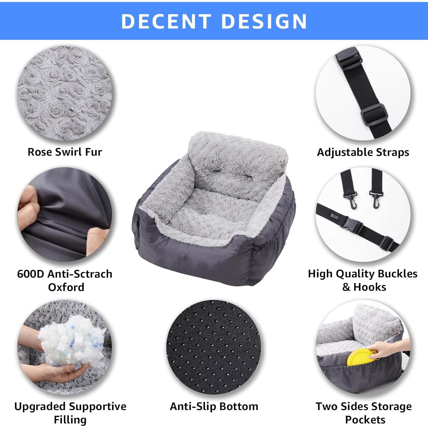 Asiento de Coche para Perros Oiilores Gris 58x55 cm Lavable