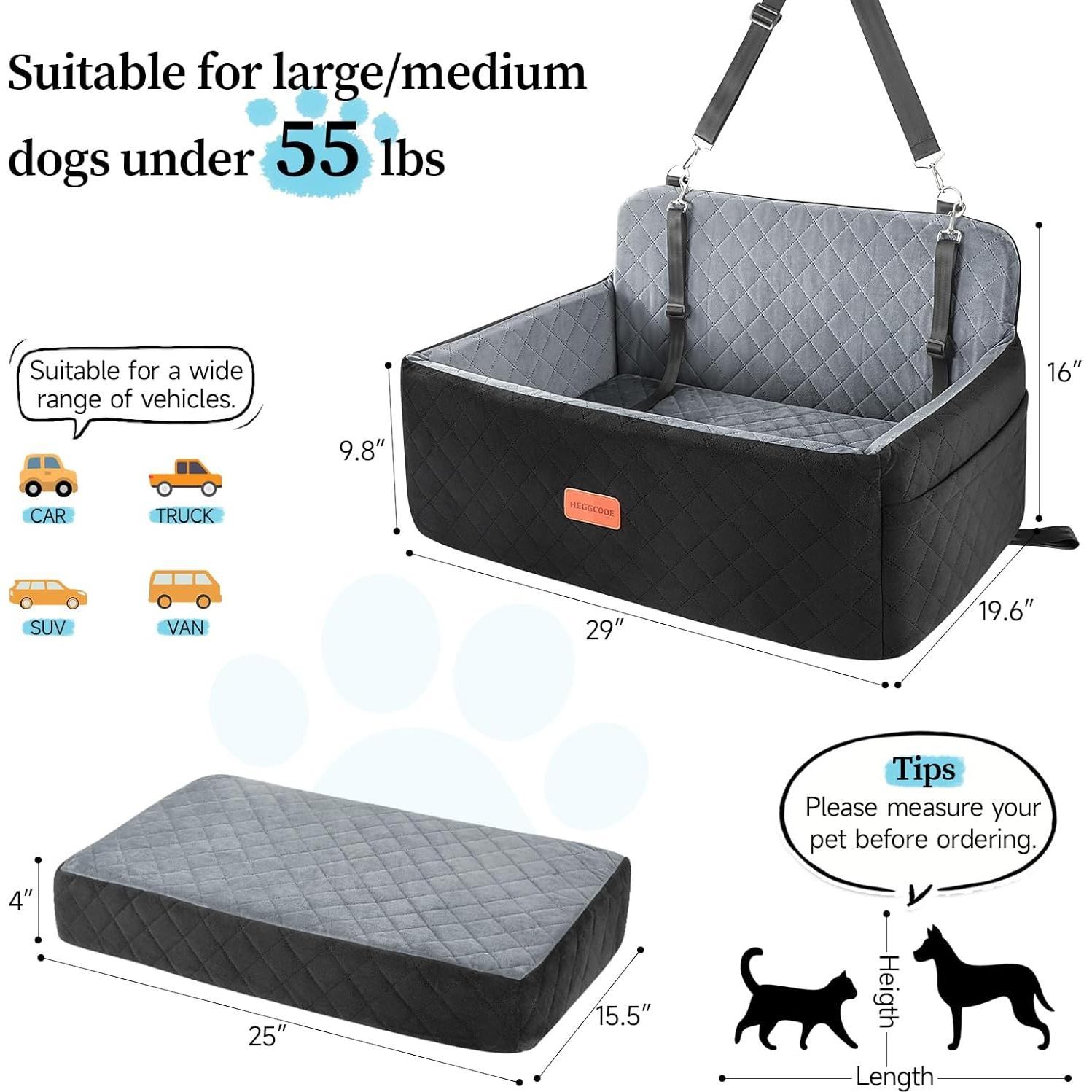 Asiento de Coche para Perros HEGGCOOE 75 cm Negro/Gris