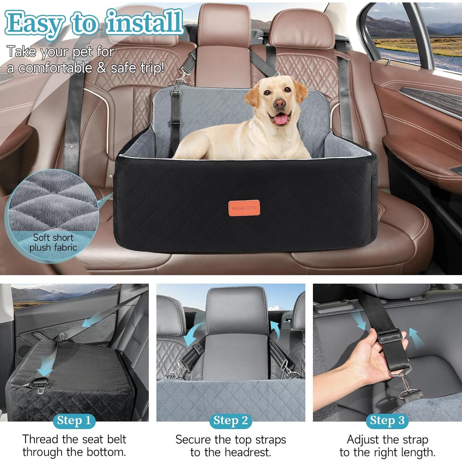 Asiento de Coche para Perros HEGGCOOE 75 cm Negro/Gris