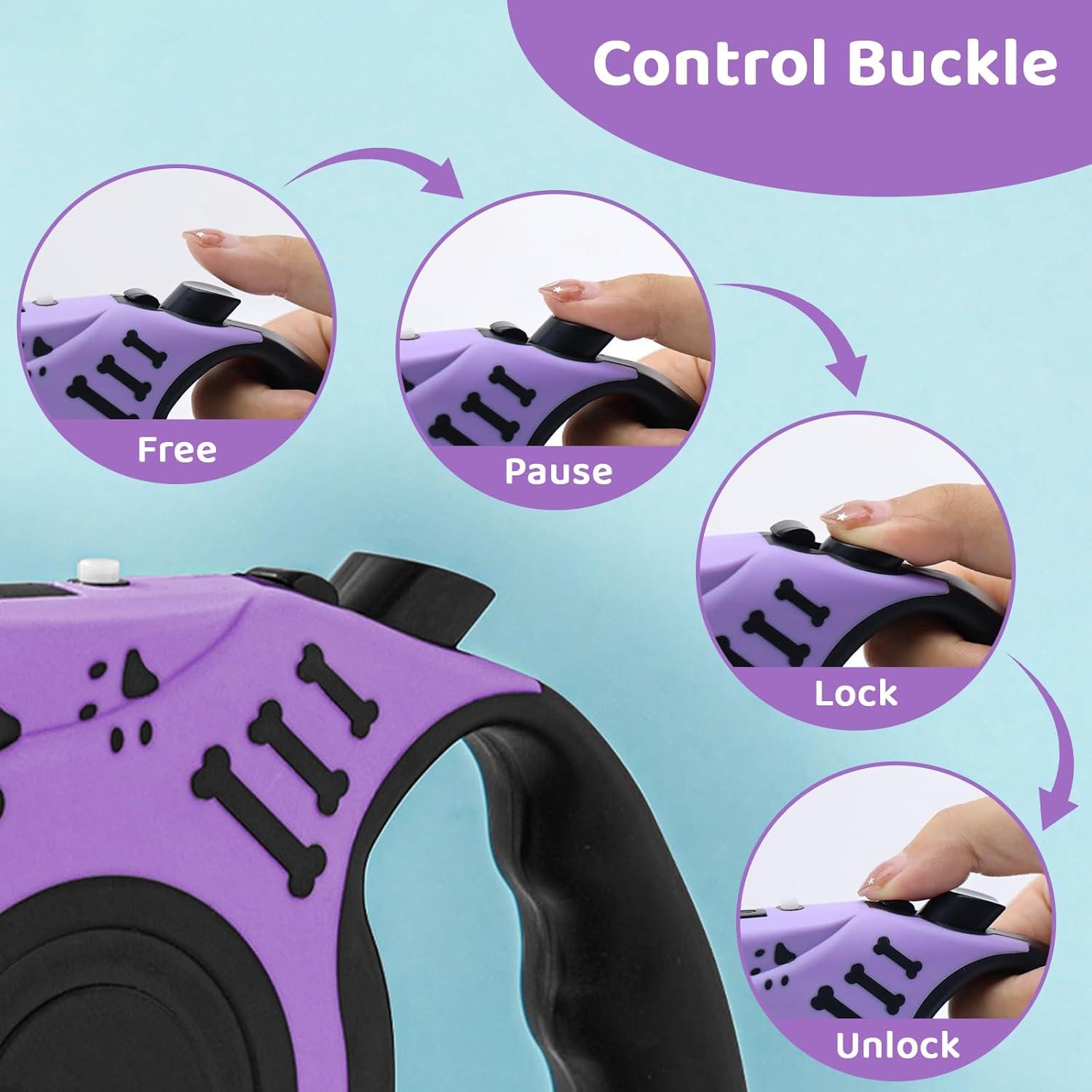 Correa de Perro Retráctil COSOWO 4.88m con Linterna USB Púrpura