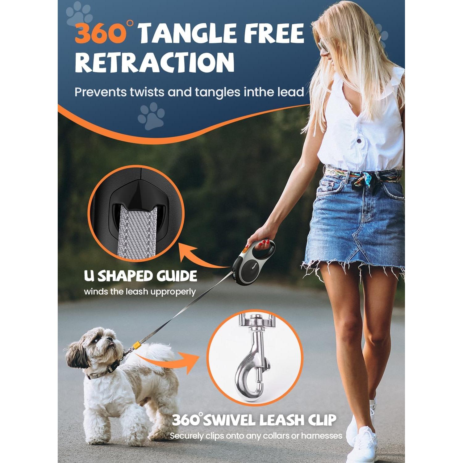 Correa de Perro Retráctil Douexio 4.88m con Linterna LED