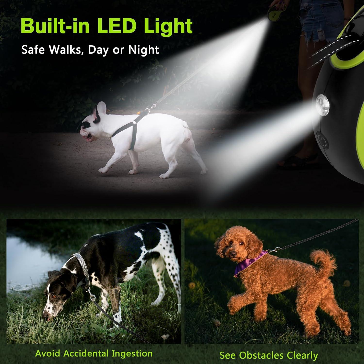 Correa de Perro Retráctil Pecute 5m con Luz LED y Antideslizante