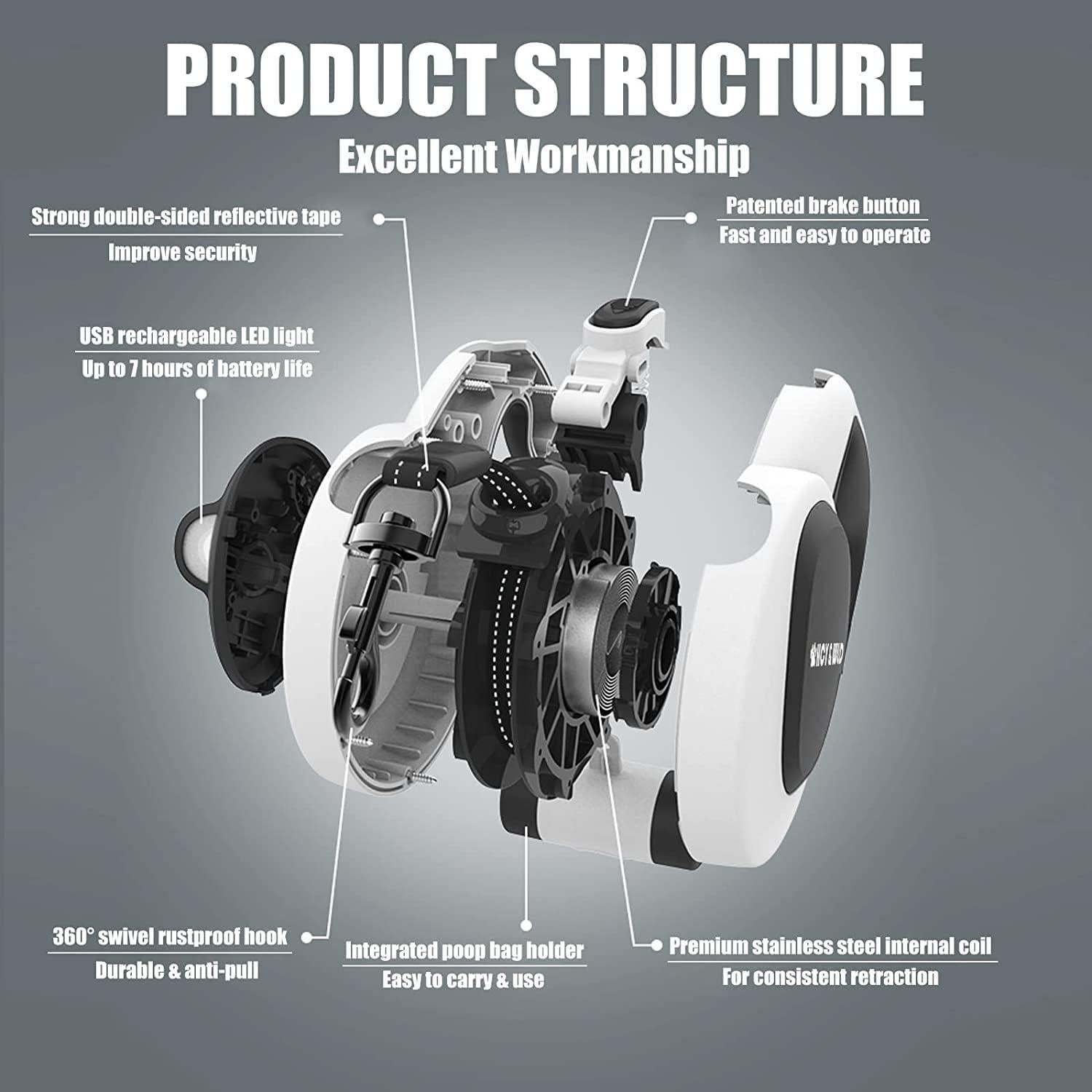Correa Retráctil para Perros HCY&WLD 5m con Luz LED y Dispensador