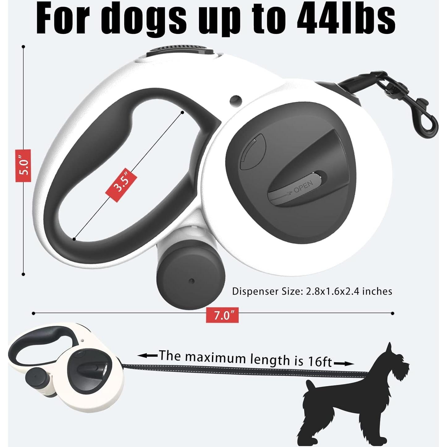 Correa Retráctil para Perros HCY&WLD 5m con Luz LED y Dispensador