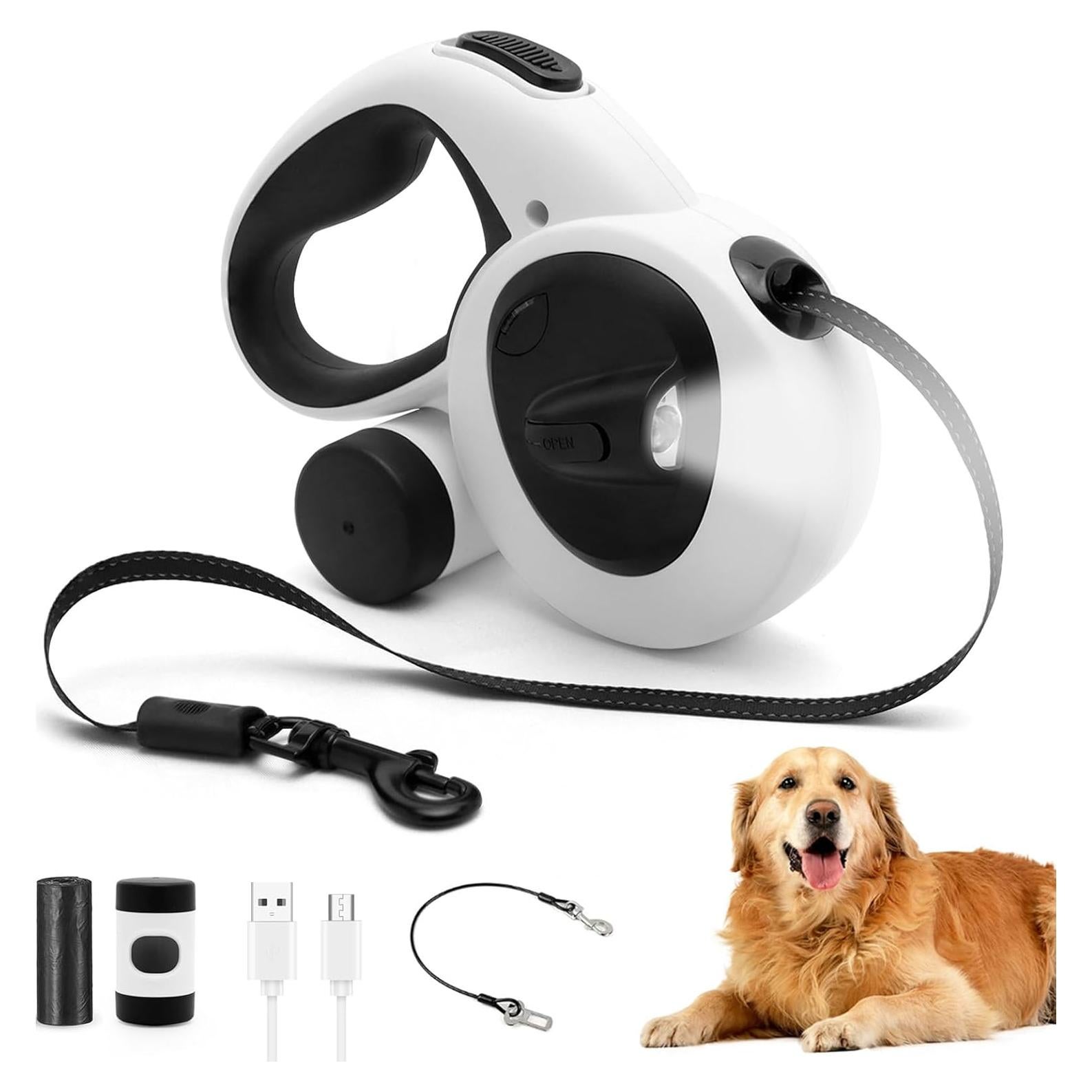 Correa de Perro Retráctil COSOWO con Luz LED 4.88 m Blanca