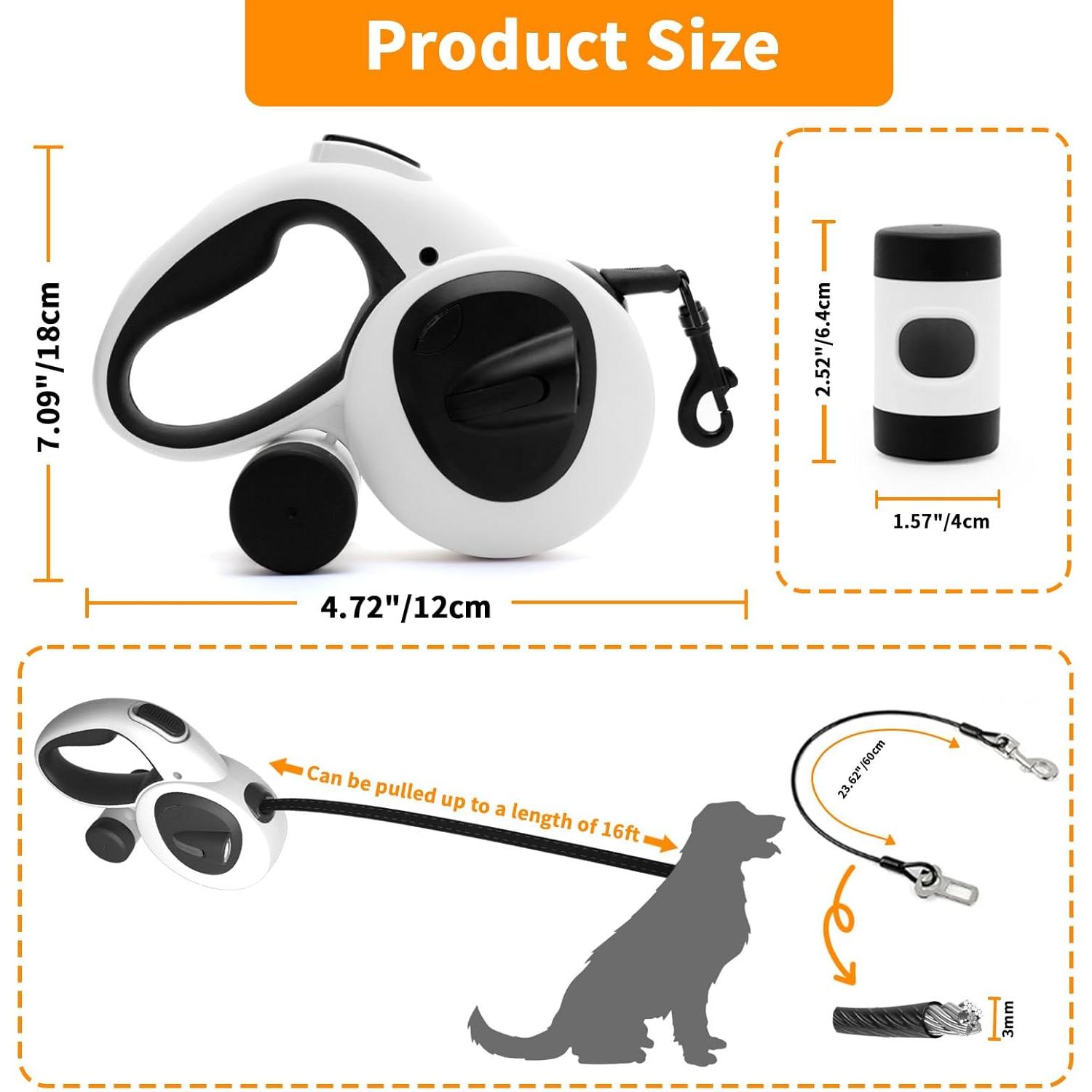 Correa de Perro Retráctil COSOWO con Luz LED 4.88 m Blanca