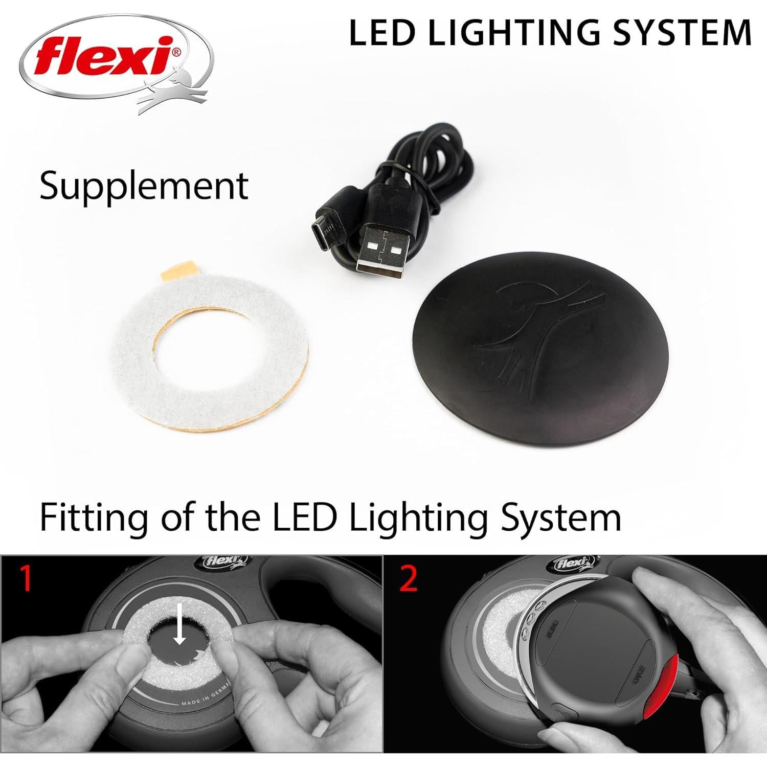 Sistema de Iluminación LED Flexi para Correas Retráctiles - Negro