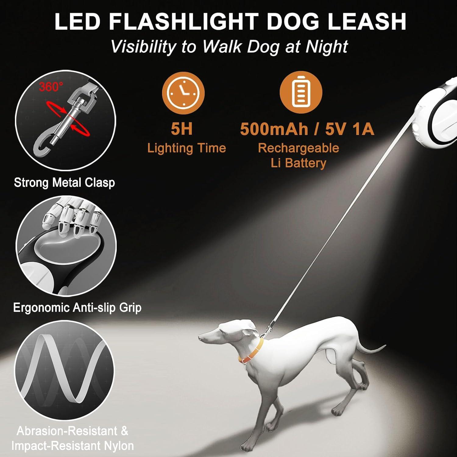 Correa Retráctil para Perros USHARP 4.88m con Luz LED