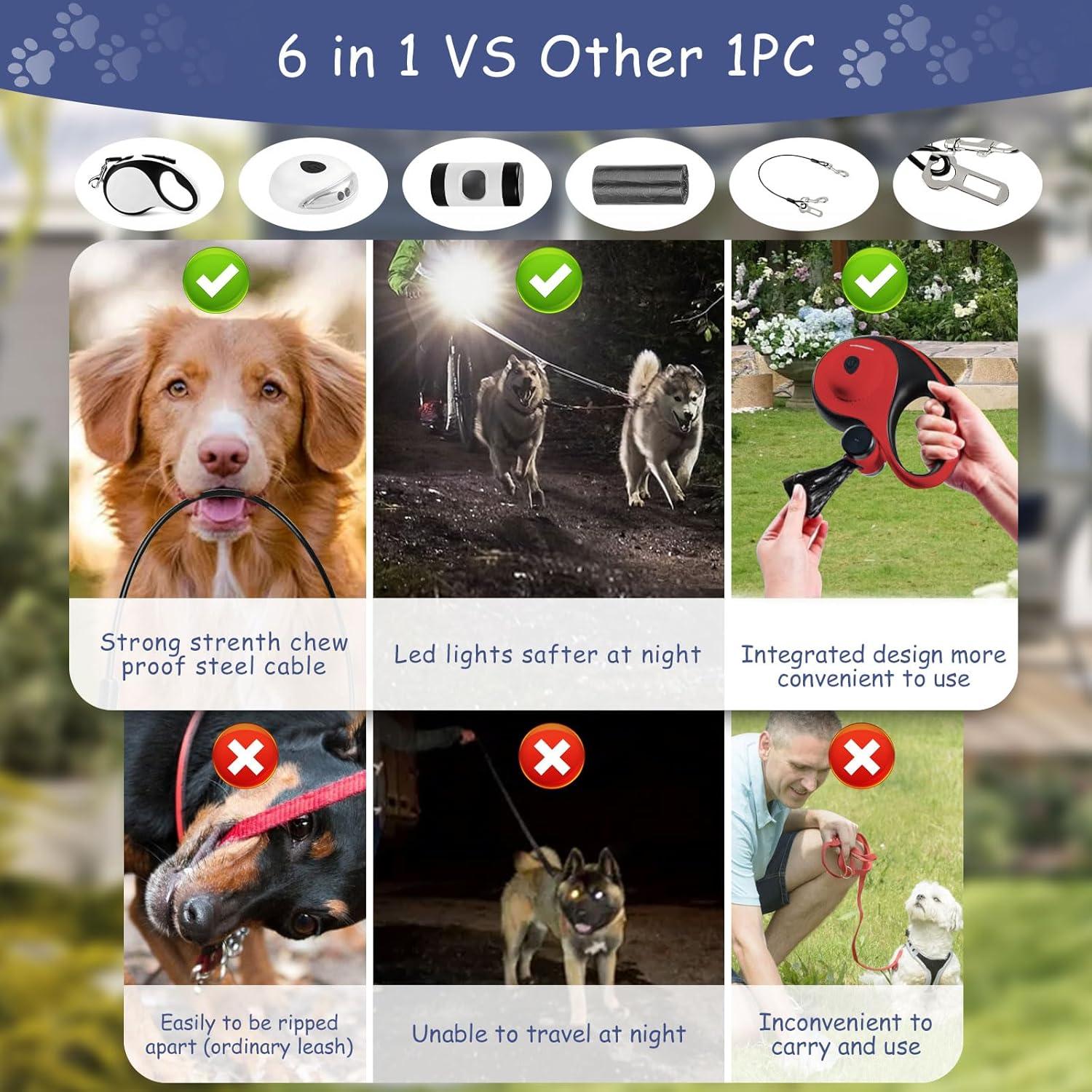 Correa Retráctil para Perros VTOPVMAX 8m hasta 50kg con Luz LED