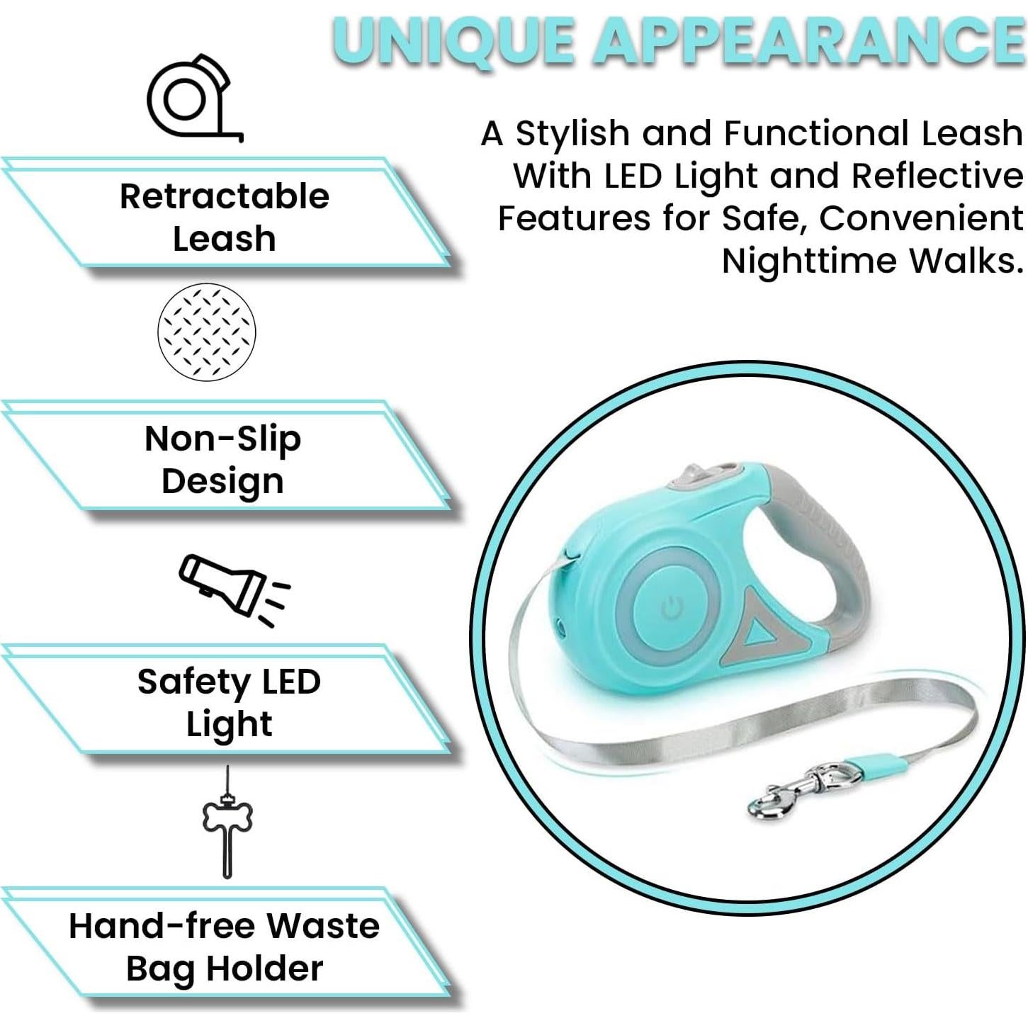 Correa de perro retráctil LED verde 5M con linterna y mango antideslizante