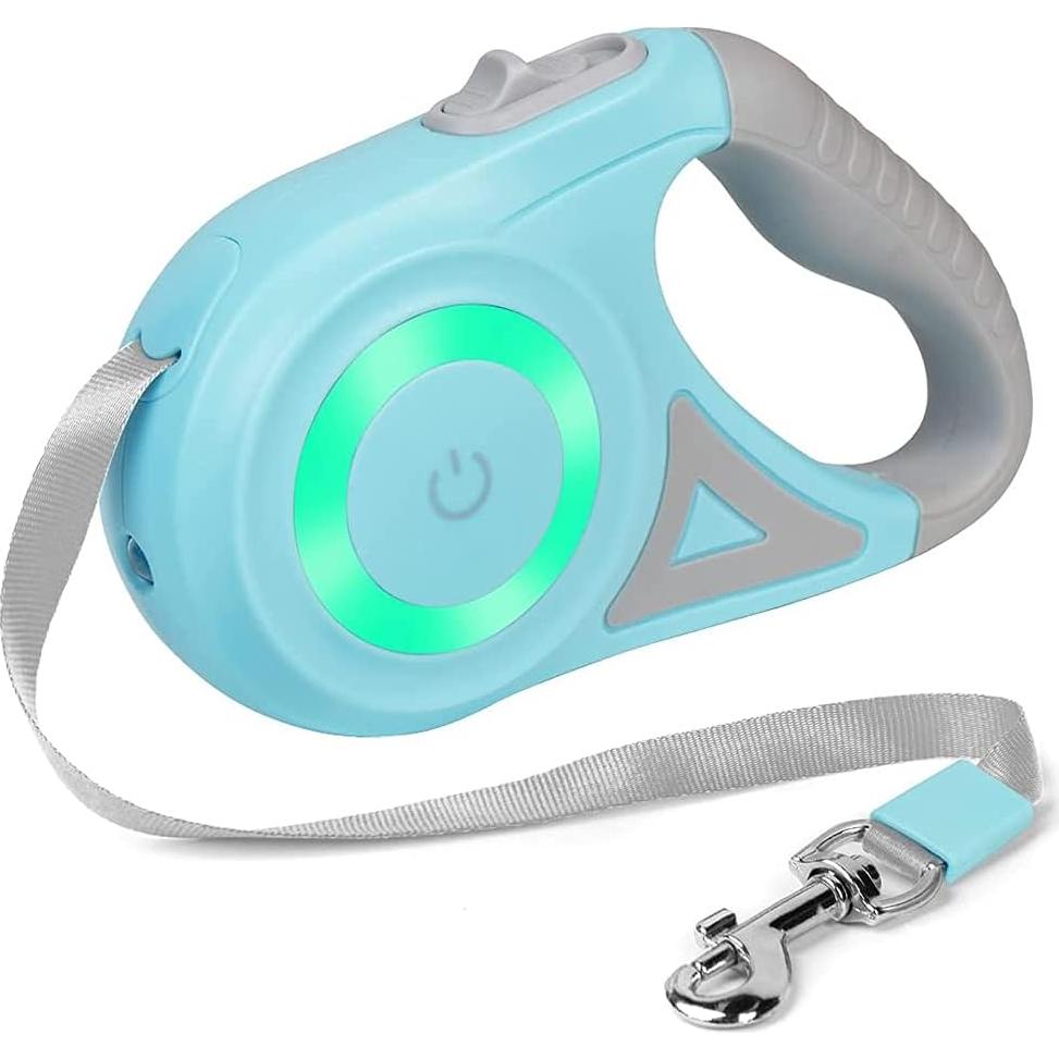 Correa de perro retráctil LED verde 5M con linterna y mango antideslizante