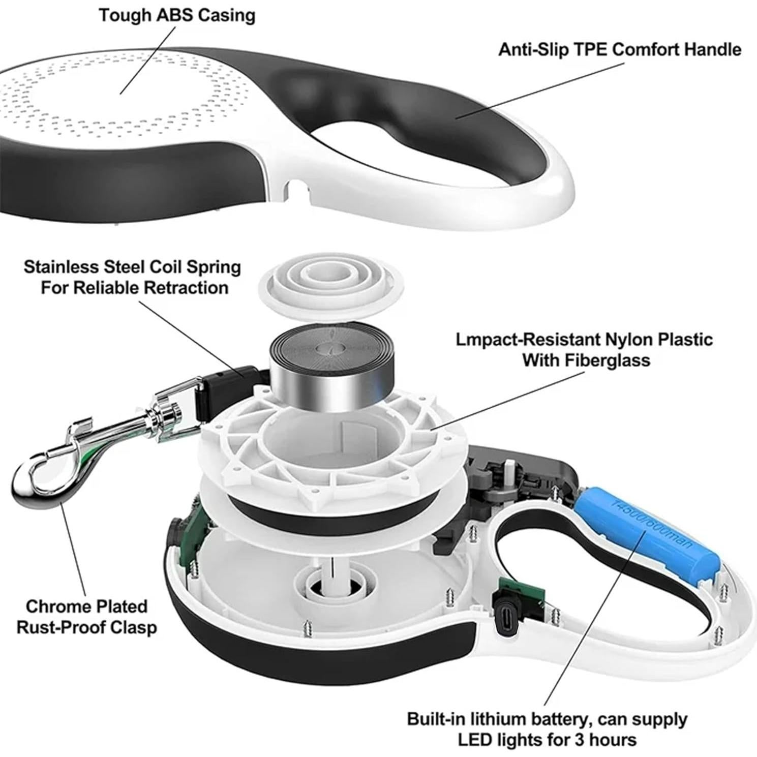 Correa Retráctil para Perro Henan 4.88m con Luz LED - Resistente