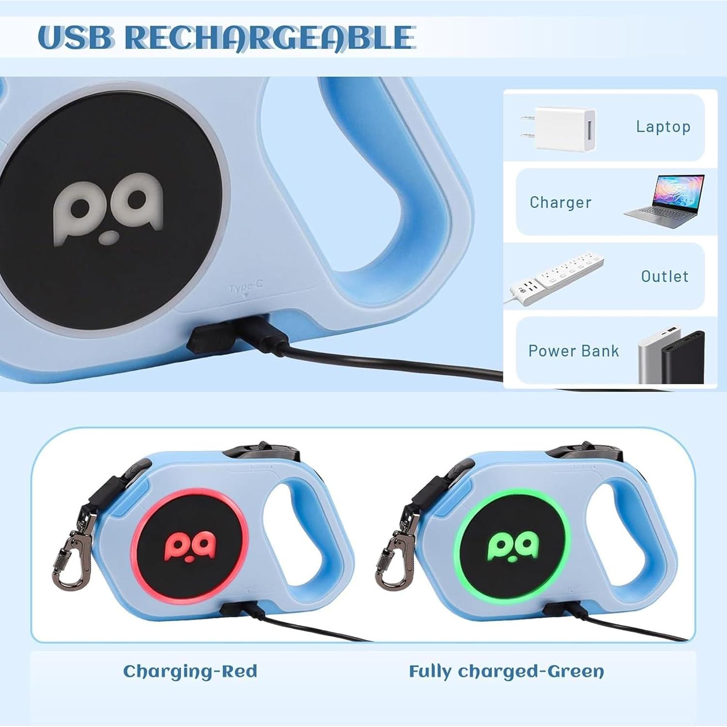 Correa de Perro Retráctil LED 5m Hanwei Recargable hasta 40kg