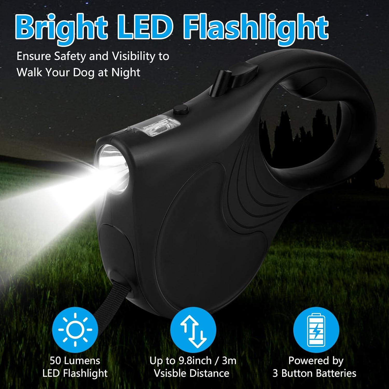 Correa retráctil para perro Cixishi 5m hasta 35kg con linterna