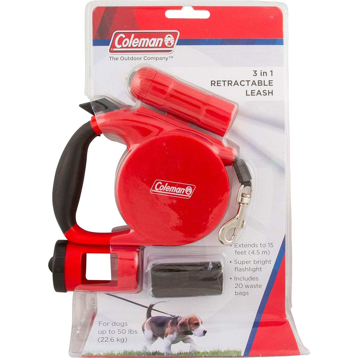 Correa Retráctil 3 en 1 Coleman para Perros con Luz y Soporte