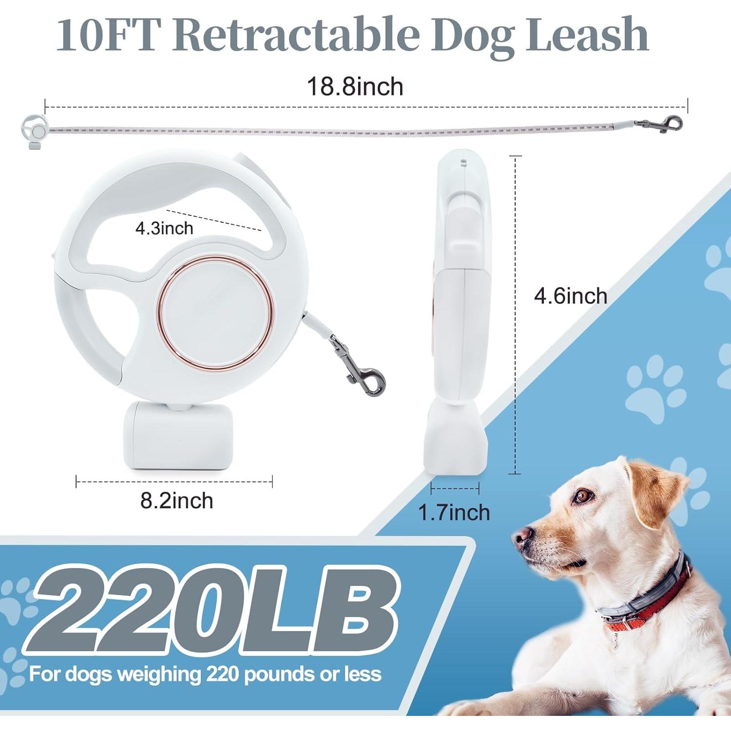 Correa Retráctil para Perros Zividodo 3.05m con Luz LED y Dispensador