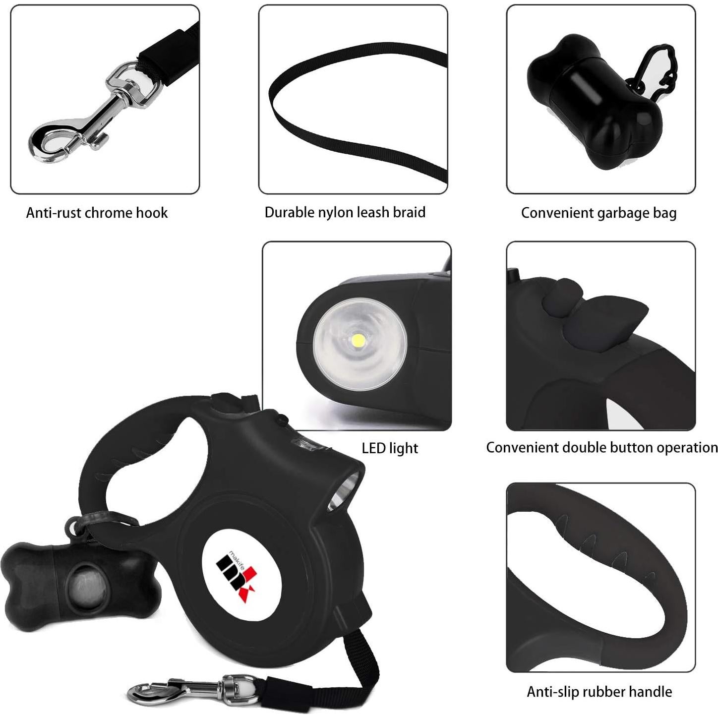 Correa de Perro Retráctil Makife 5m con Luz LED hasta 25kg