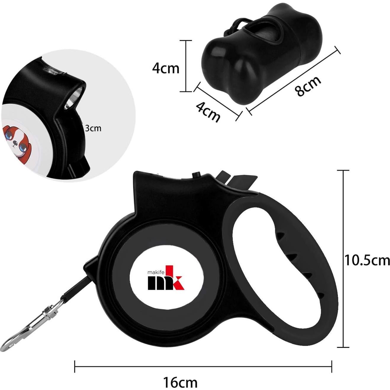 Correa de Perro Retráctil Makife 5m con Luz LED hasta 25kg