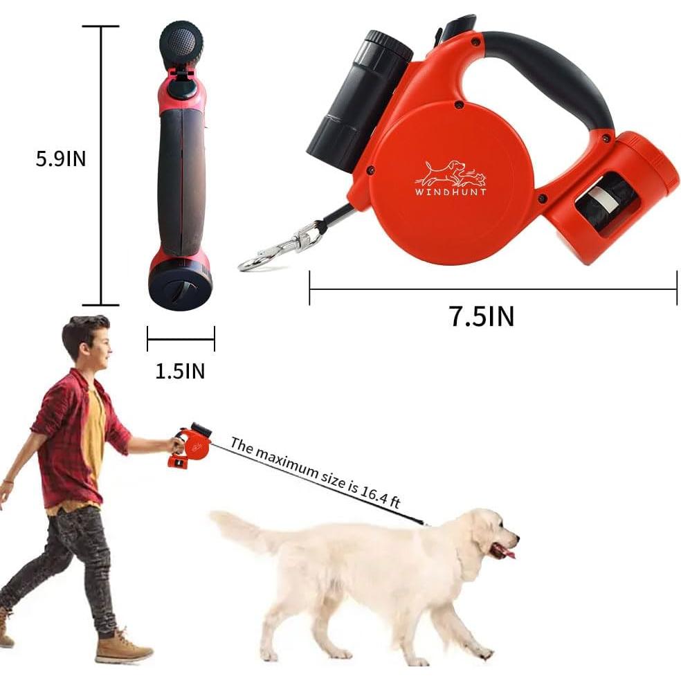 Correa Retráctil para Perros Windhunt 4.88m con Linterna Roja